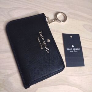 Kate Spade Black Saffiano Leather Cardholder Gold Keychain Clip Y2k
